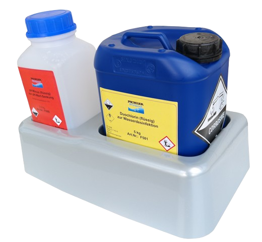 Molded mounting part for pH & chlorine tanks or active oxygen tanks